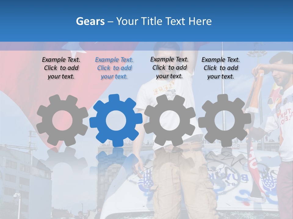 A Man Holding A Flag Standing On Top Of A Car PowerPoint Template