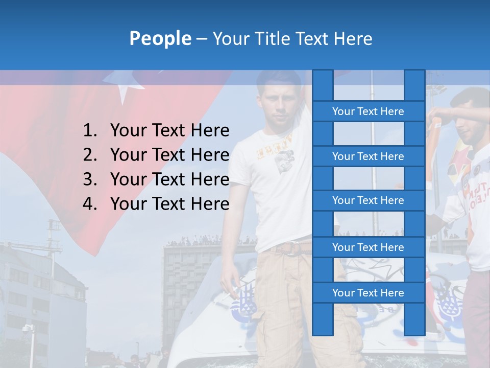 A Man Holding A Flag Standing On Top Of A Car PowerPoint Template