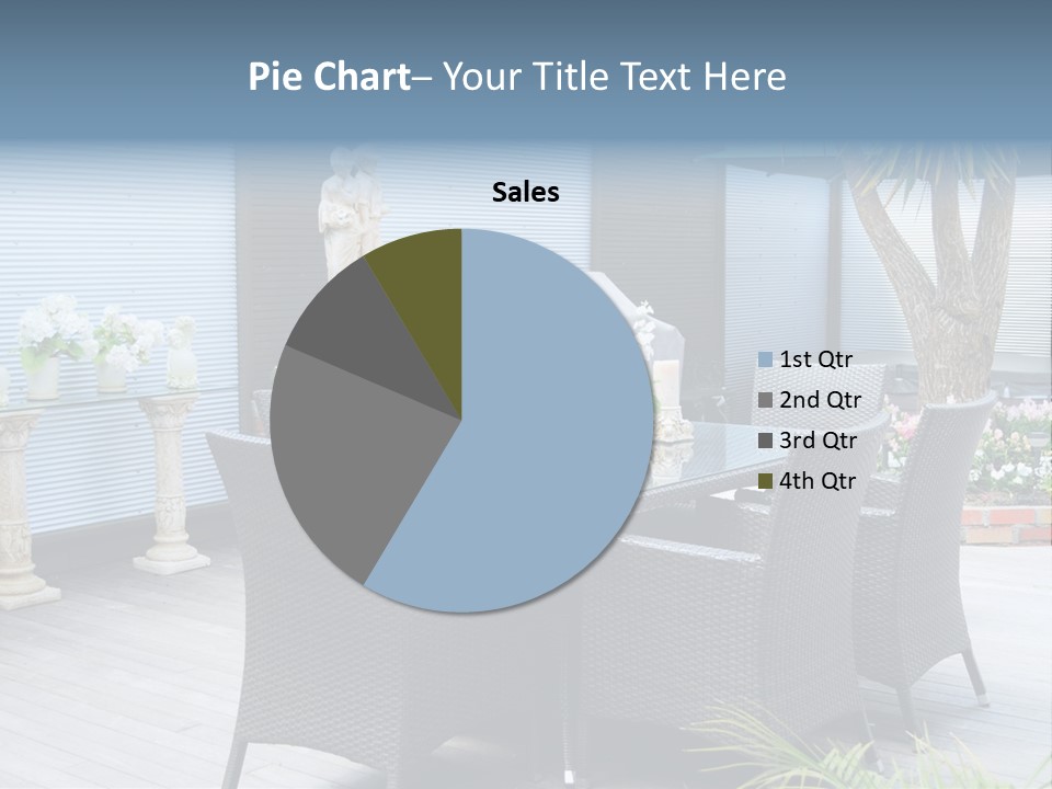 A Table And Chairs On A Patio With A Statue In The Background PowerPoint Template