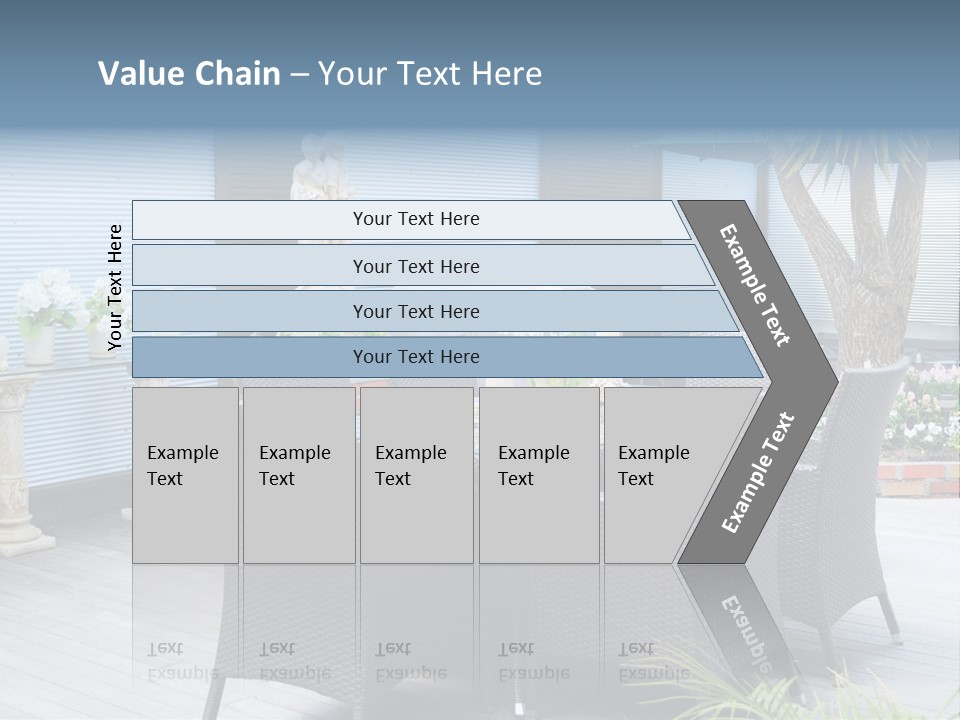 A Table And Chairs On A Patio With A Statue In The Background PowerPoint Template