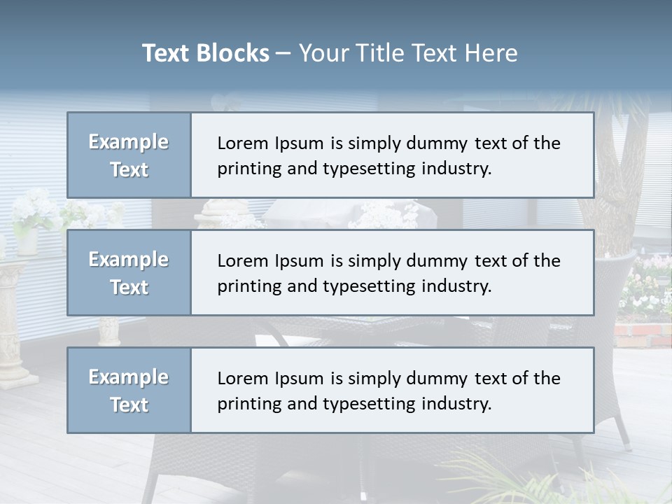 A Table And Chairs On A Patio With A Statue In The Background PowerPoint Template