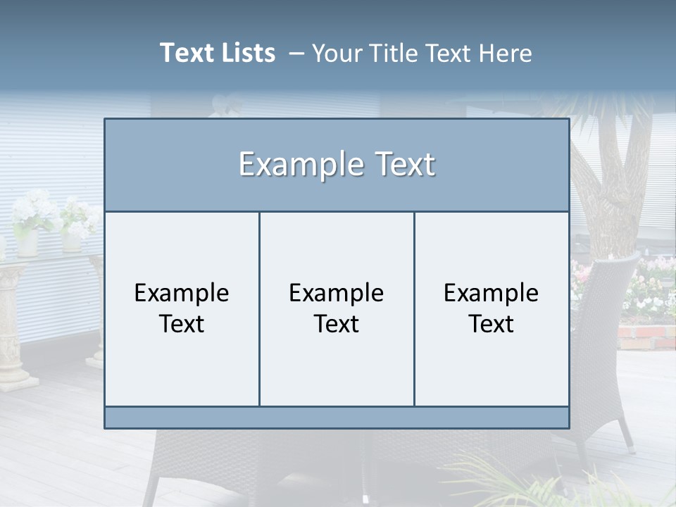A Table And Chairs On A Patio With A Statue In The Background PowerPoint Template