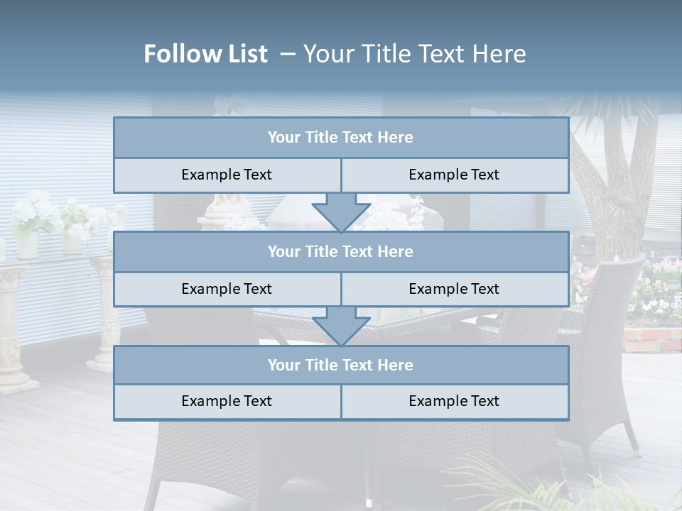 A Table And Chairs On A Patio With A Statue In The Background PowerPoint Template