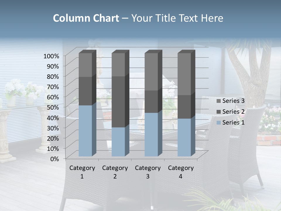 A Table And Chairs On A Patio With A Statue In The Background PowerPoint Template