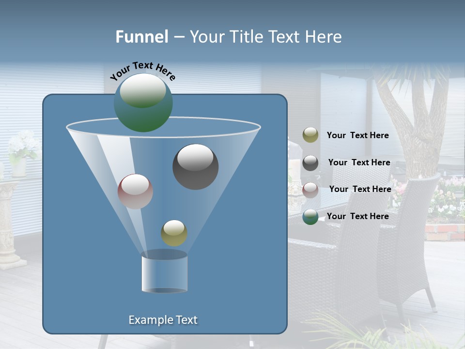 A Table And Chairs On A Patio With A Statue In The Background PowerPoint Template
