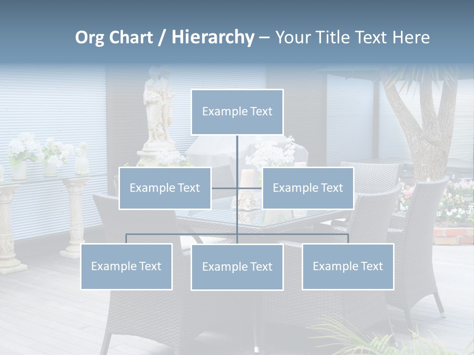 A Table And Chairs On A Patio With A Statue In The Background PowerPoint Template