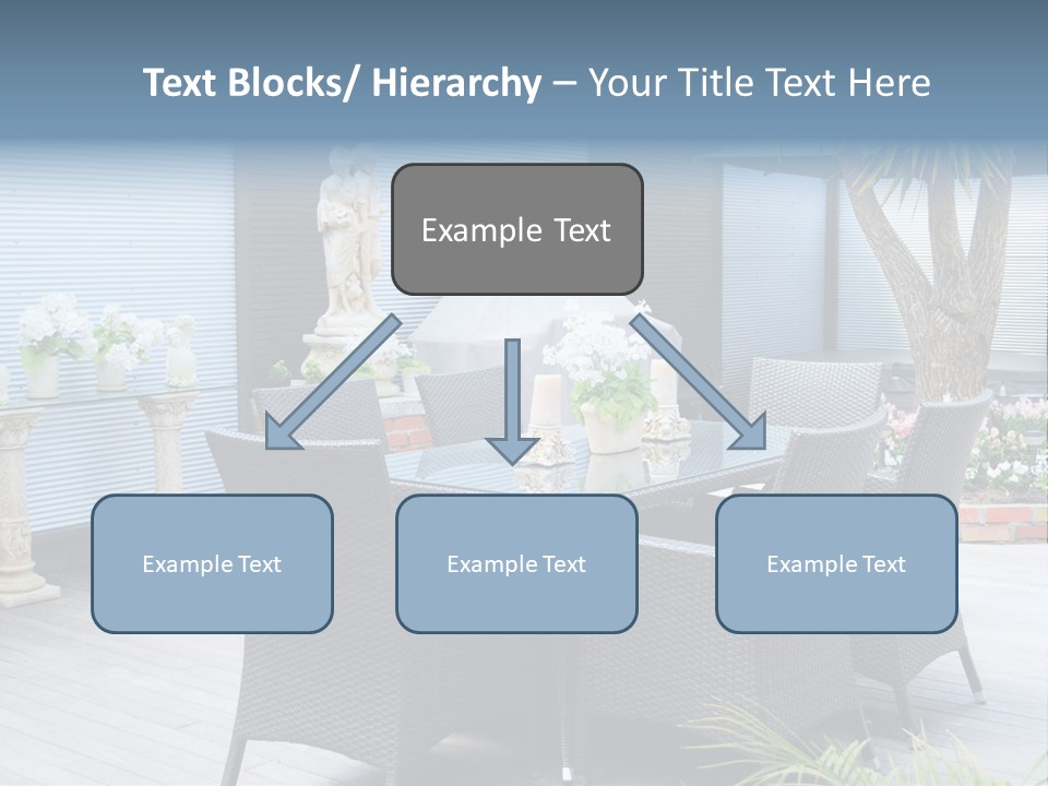 A Table And Chairs On A Patio With A Statue In The Background PowerPoint Template