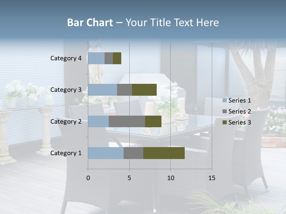 A Table And Chairs On A Patio With A Statue In The Background PowerPoint Template