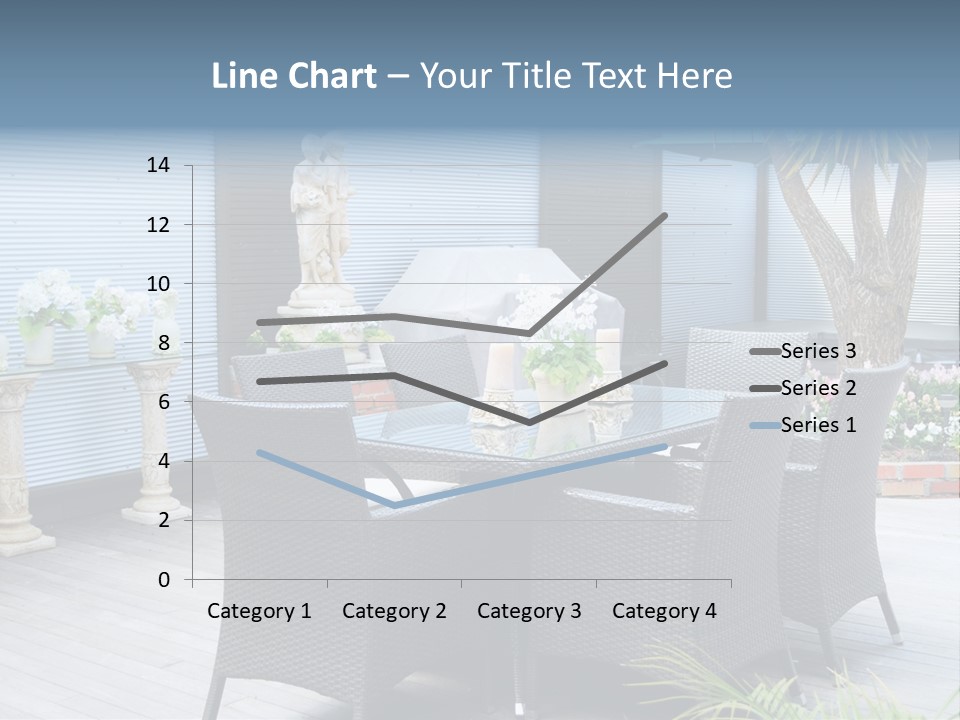 A Table And Chairs On A Patio With A Statue In The Background PowerPoint Template