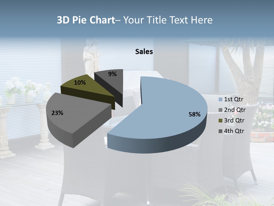 A Table And Chairs On A Patio With A Statue In The Background PowerPoint Template