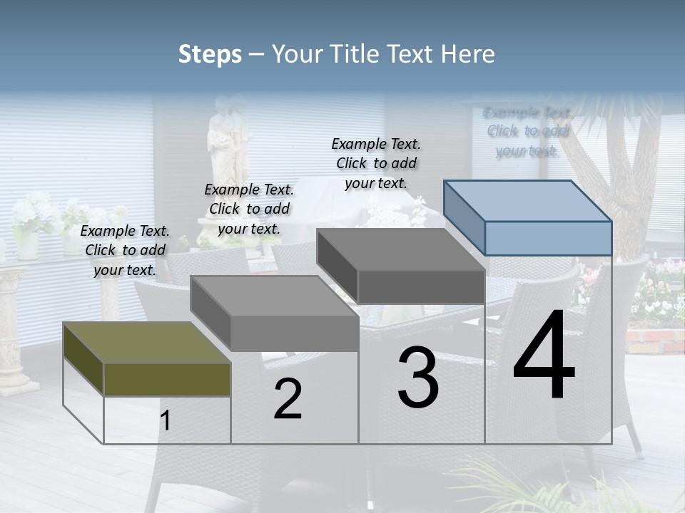 A Table And Chairs On A Patio With A Statue In The Background PowerPoint Template