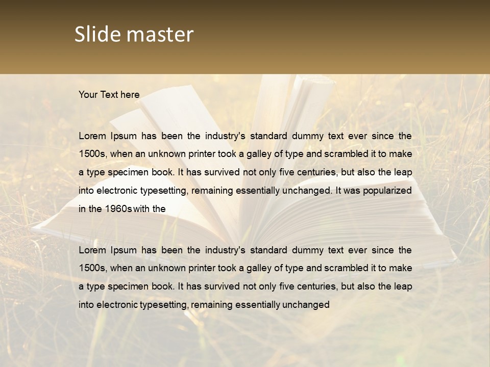 An Open Book Sitting On Top Of A Lush Green Field PowerPoint Template