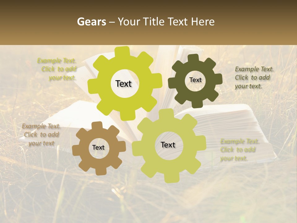 An Open Book Sitting On Top Of A Lush Green Field PowerPoint Template