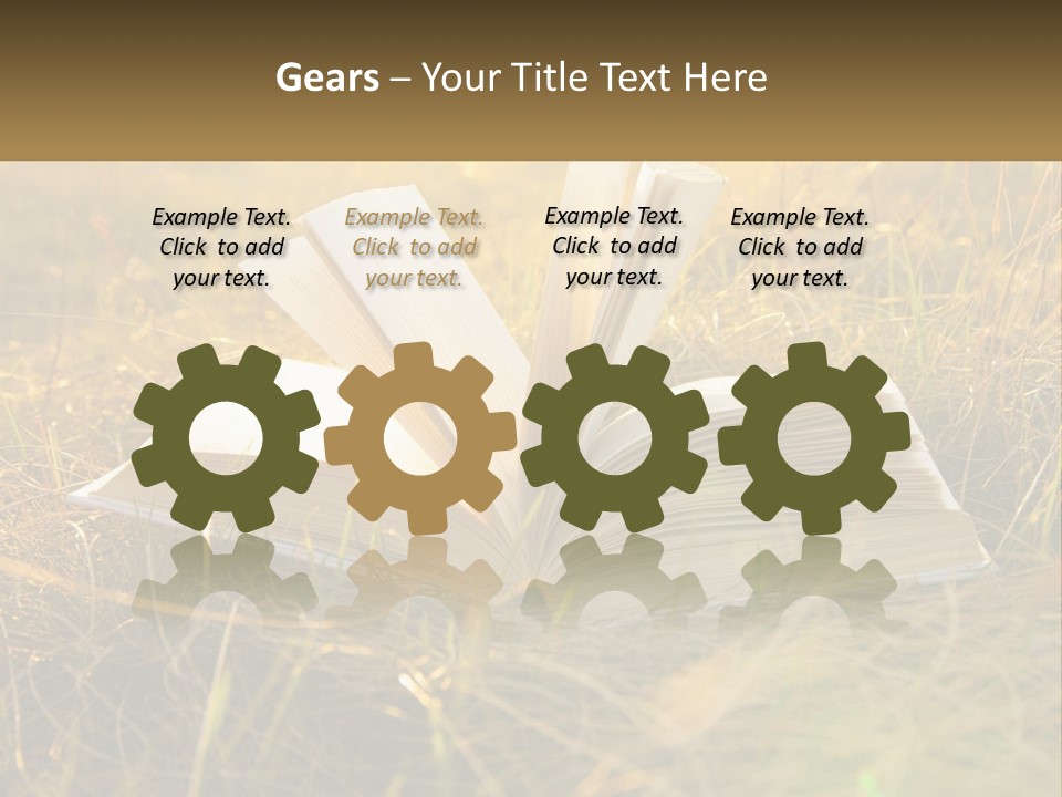 An Open Book Sitting On Top Of A Lush Green Field PowerPoint Template