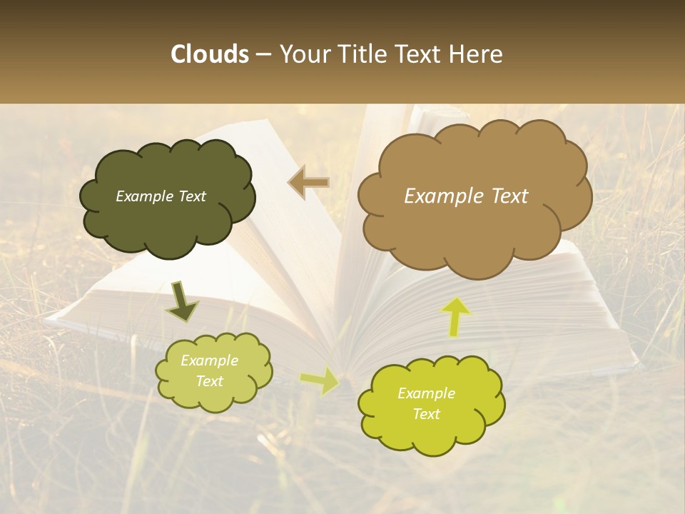 An Open Book Sitting On Top Of A Lush Green Field PowerPoint Template