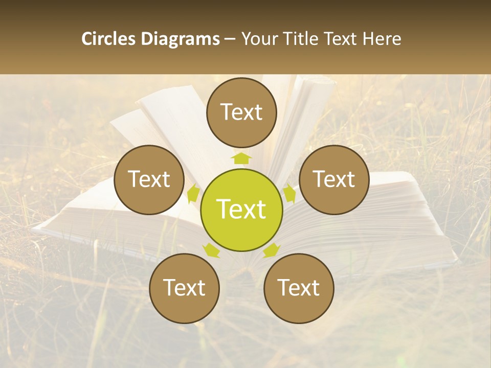An Open Book Sitting On Top Of A Lush Green Field PowerPoint Template