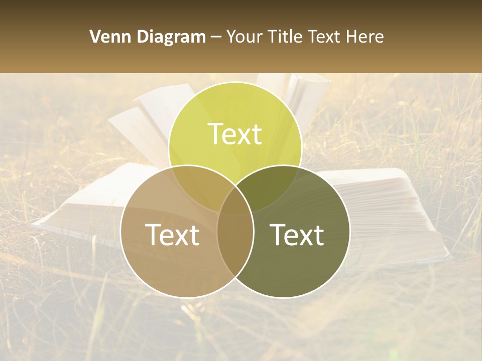 An Open Book Sitting On Top Of A Lush Green Field PowerPoint Template