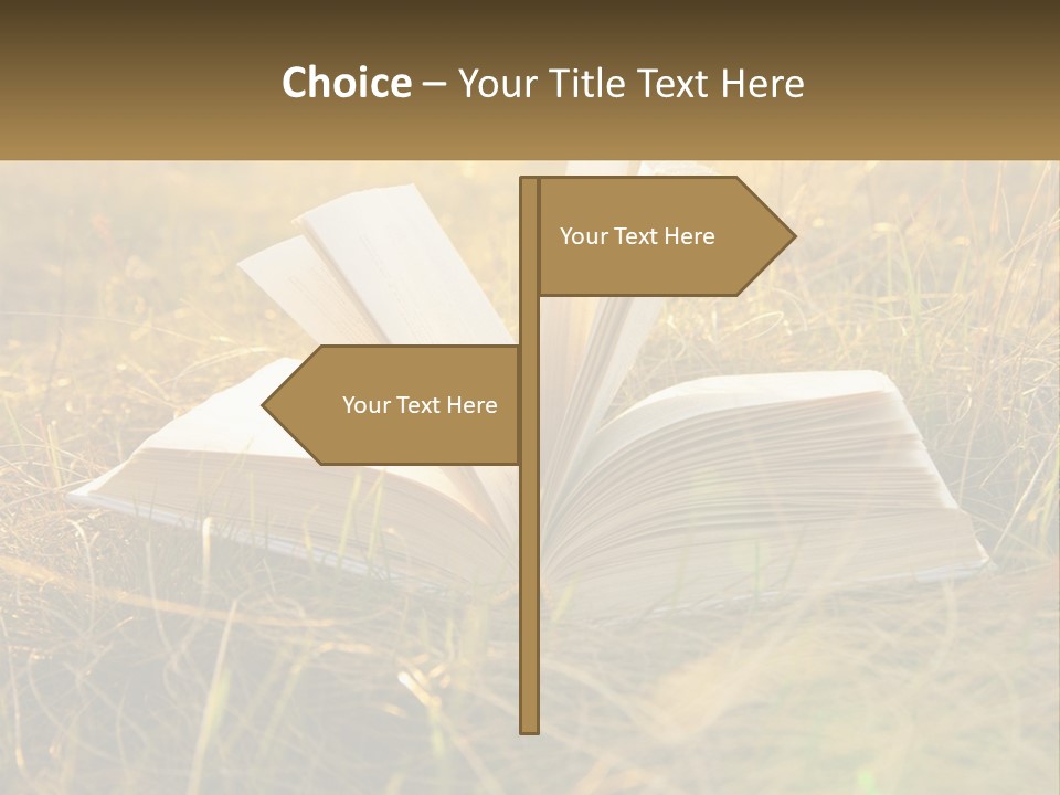 An Open Book Sitting On Top Of A Lush Green Field PowerPoint Template