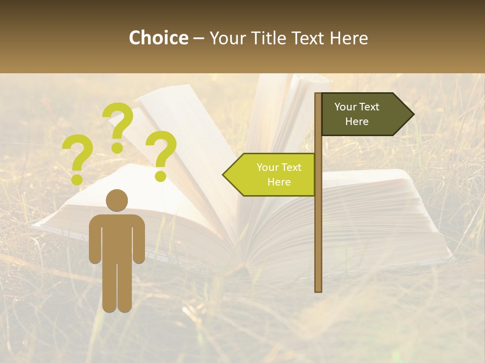 An Open Book Sitting On Top Of A Lush Green Field PowerPoint Template
