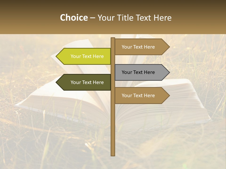 An Open Book Sitting On Top Of A Lush Green Field PowerPoint Template