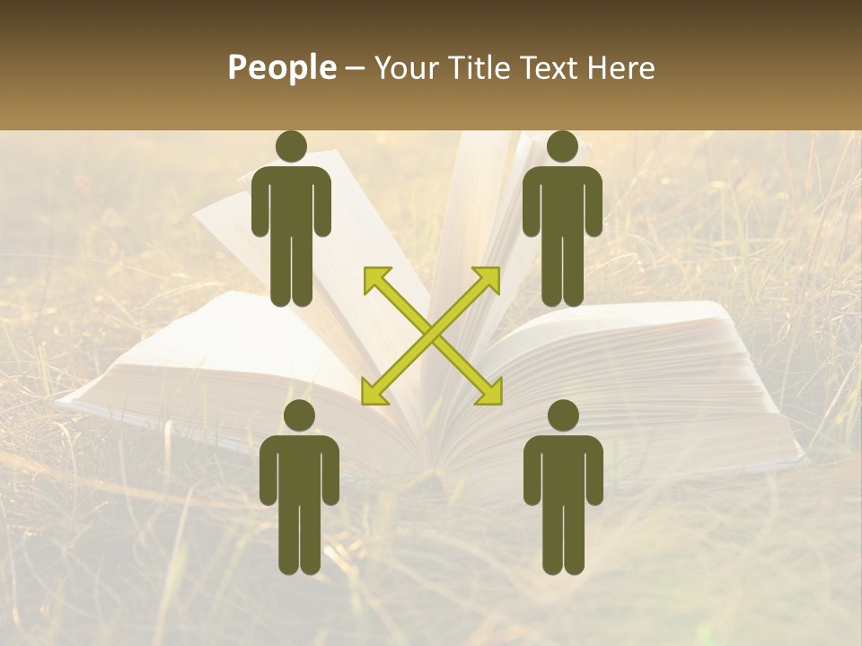 An Open Book Sitting On Top Of A Lush Green Field PowerPoint Template