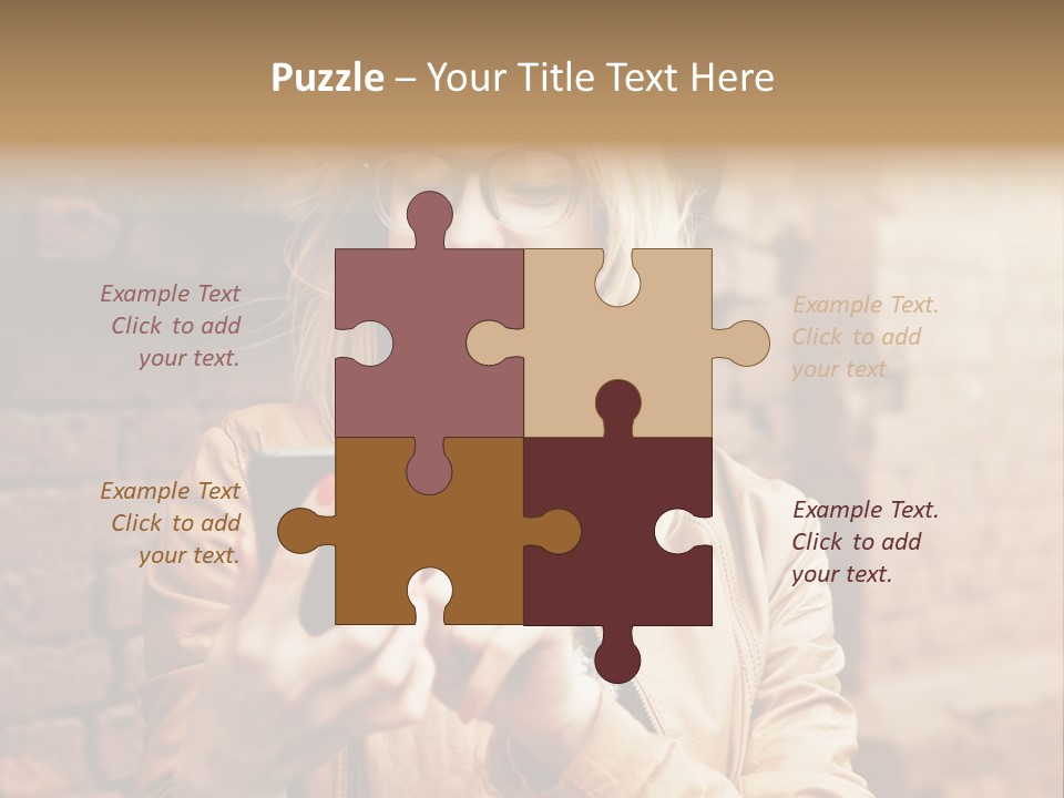 A Woman Wearing Glasses And A Hat Is Looking At Her Cell Phone PowerPoint Template