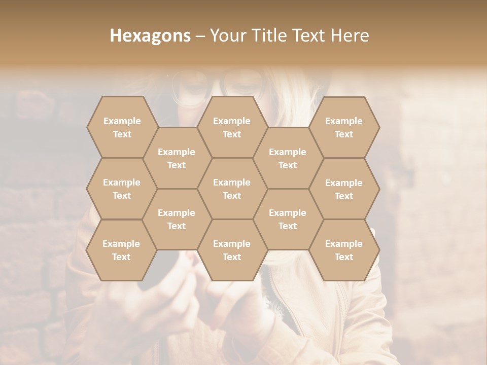 A Woman Wearing Glasses And A Hat Is Looking At Her Cell Phone PowerPoint Template