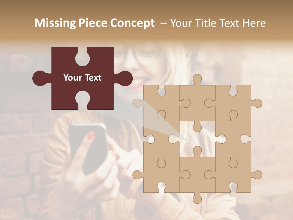 A Woman Wearing Glasses And A Hat Is Looking At Her Cell Phone PowerPoint Template