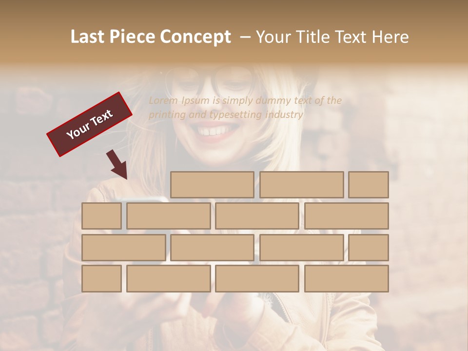 A Woman Wearing Glasses And A Hat Is Looking At Her Cell Phone PowerPoint Template