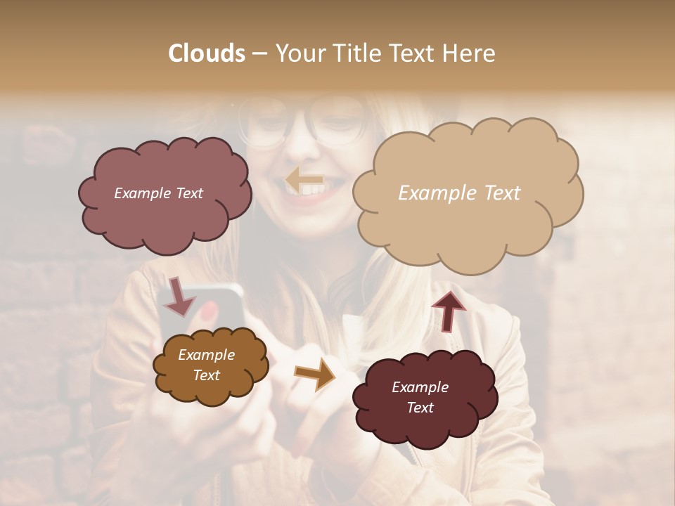 A Woman Wearing Glasses And A Hat Is Looking At Her Cell Phone PowerPoint Template