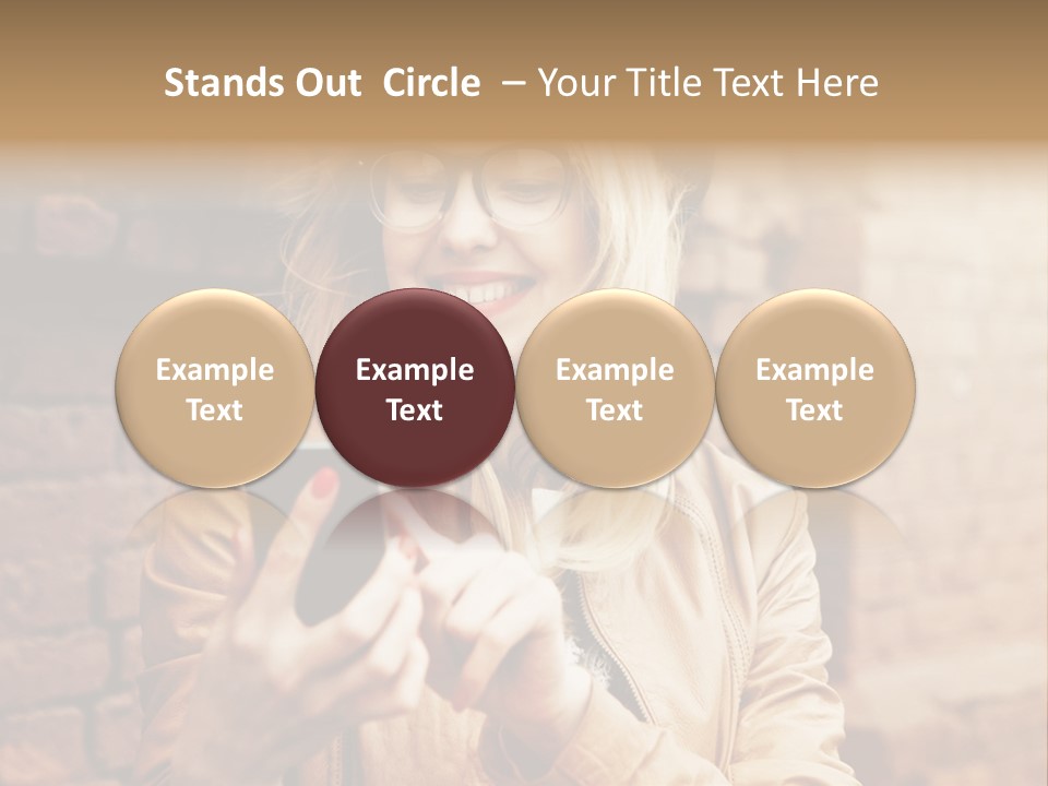 A Woman Wearing Glasses And A Hat Is Looking At Her Cell Phone PowerPoint Template