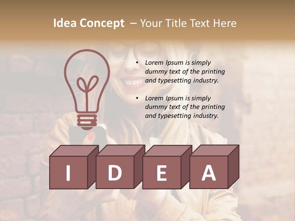 A Woman Wearing Glasses And A Hat Is Looking At Her Cell Phone PowerPoint Template