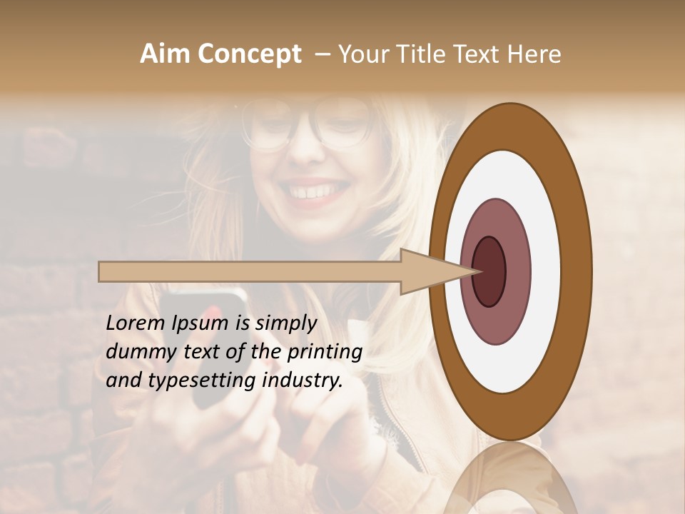 A Woman Wearing Glasses And A Hat Is Looking At Her Cell Phone PowerPoint Template
