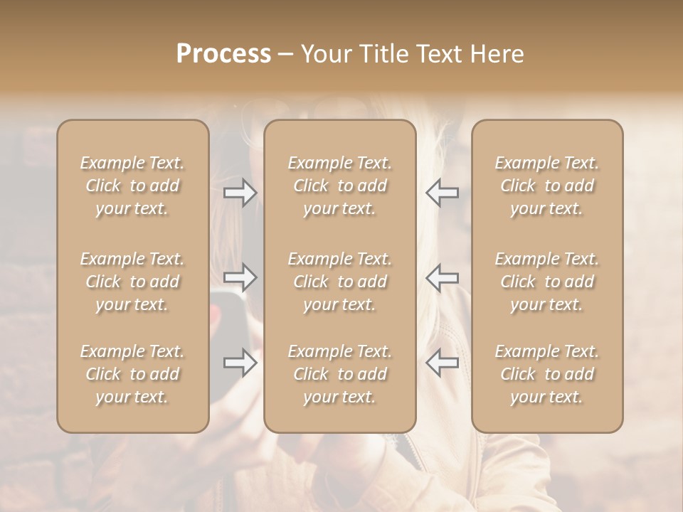 A Woman Wearing Glasses And A Hat Is Looking At Her Cell Phone PowerPoint Template