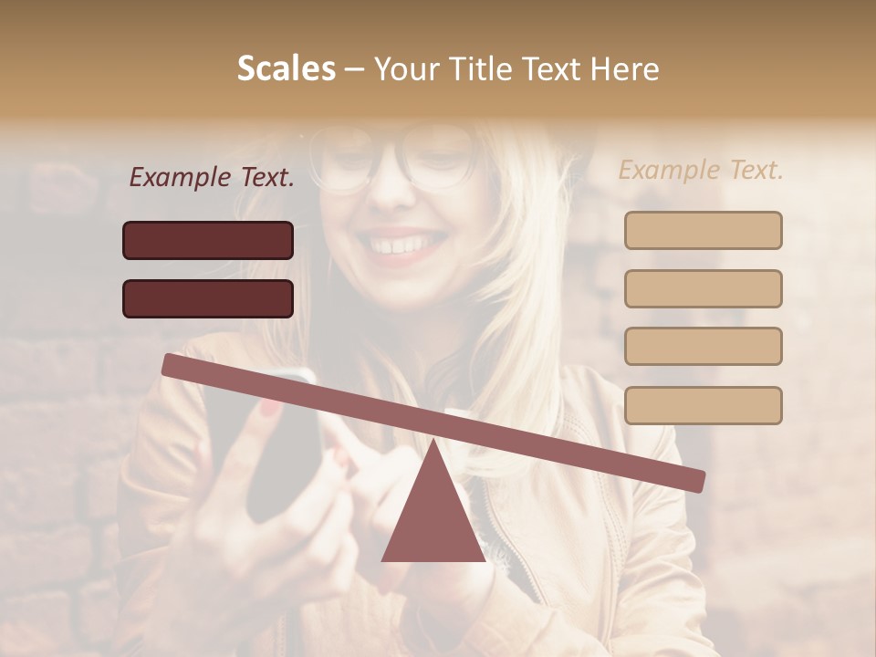A Woman Wearing Glasses And A Hat Is Looking At Her Cell Phone PowerPoint Template