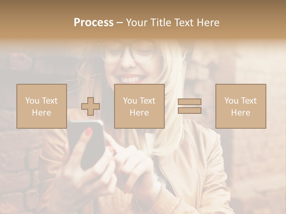 A Woman Wearing Glasses And A Hat Is Looking At Her Cell Phone PowerPoint Template