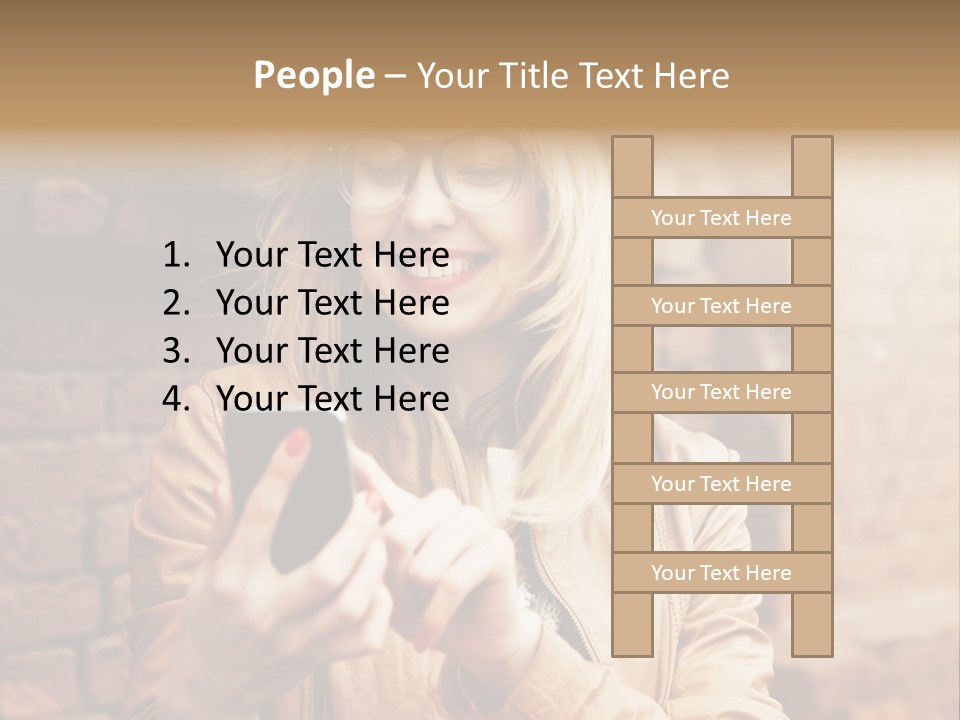 A Woman Wearing Glasses And A Hat Is Looking At Her Cell Phone PowerPoint Template