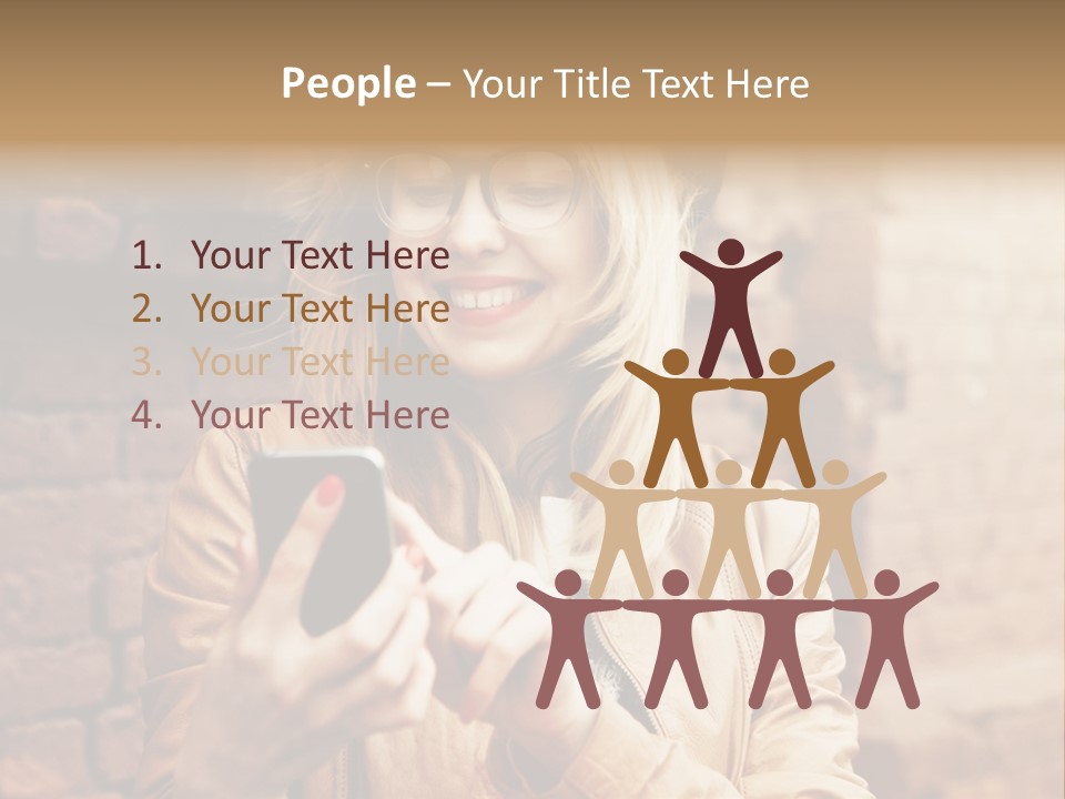 A Woman Wearing Glasses And A Hat Is Looking At Her Cell Phone PowerPoint Template