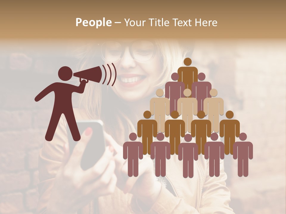 A Woman Wearing Glasses And A Hat Is Looking At Her Cell Phone PowerPoint Template