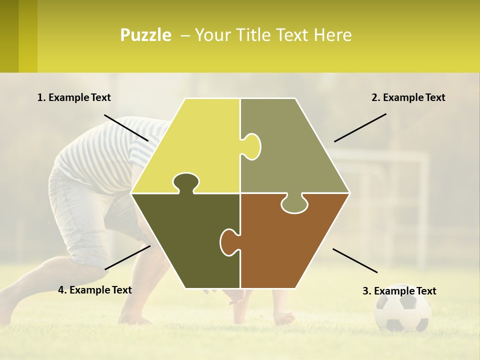 A Father And Son Playing Soccer On A Field PowerPoint Template