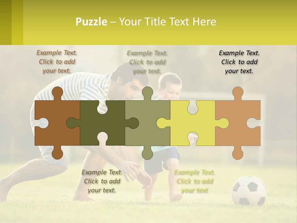 A Father And Son Playing Soccer On A Field PowerPoint Template