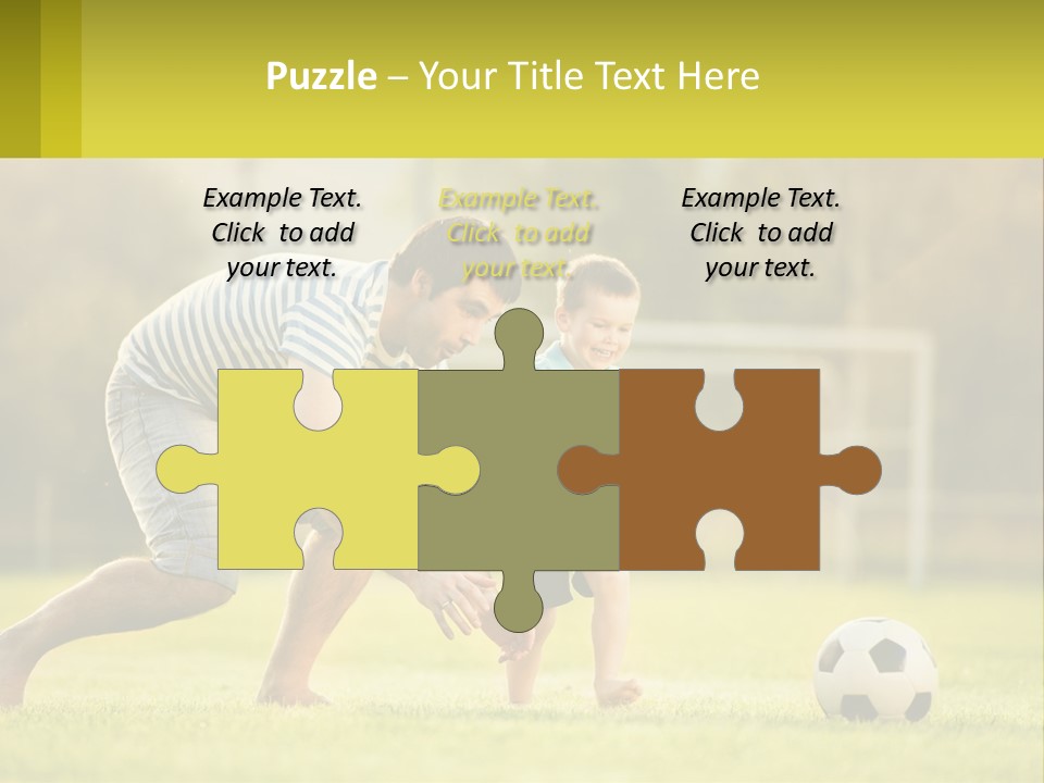 A Father And Son Playing Soccer On A Field PowerPoint Template