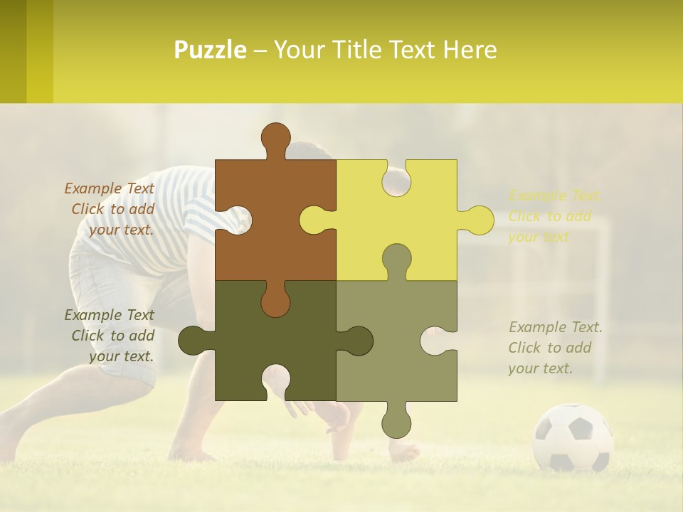 A Father And Son Playing Soccer On A Field PowerPoint Template