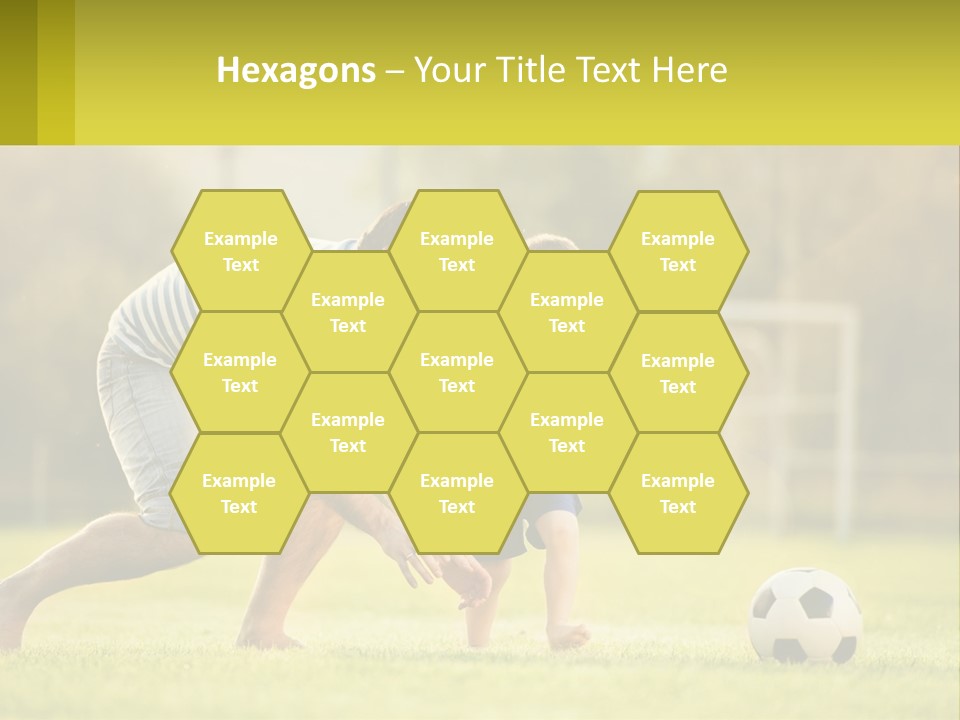 A Father And Son Playing Soccer On A Field PowerPoint Template