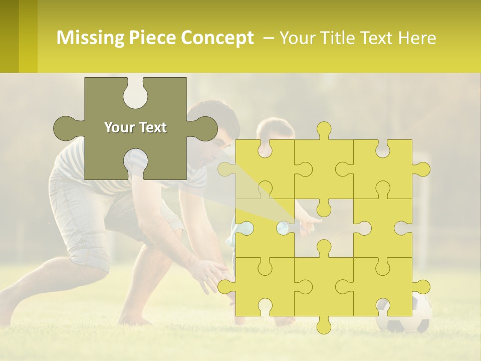 A Father And Son Playing Soccer On A Field PowerPoint Template