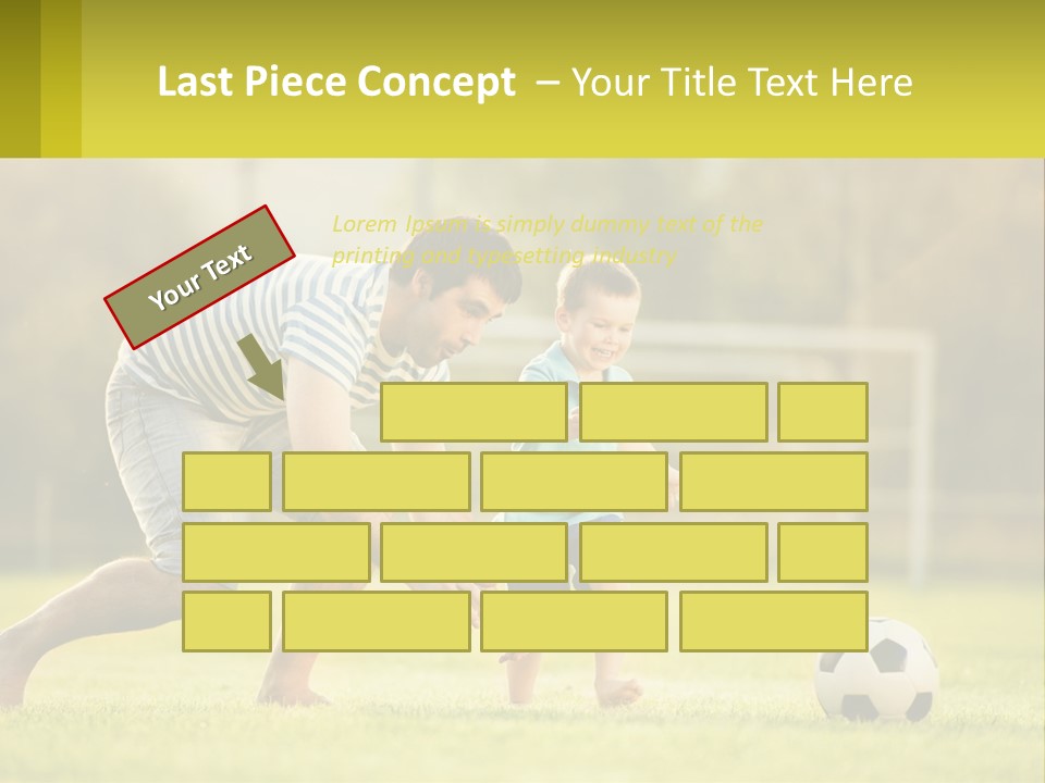 A Father And Son Playing Soccer On A Field PowerPoint Template
