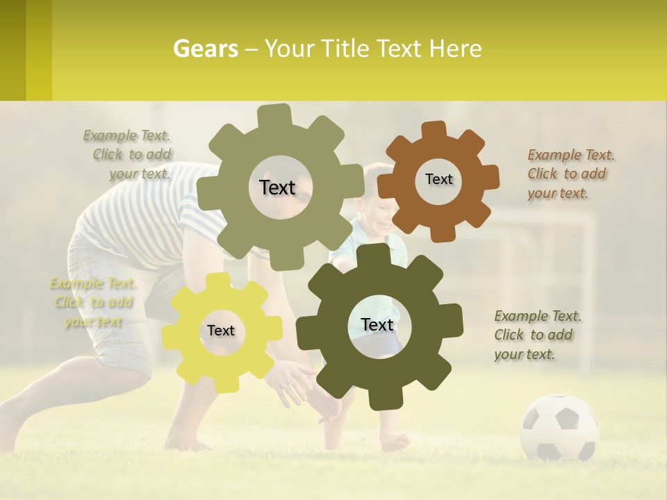 A Father And Son Playing Soccer On A Field PowerPoint Template