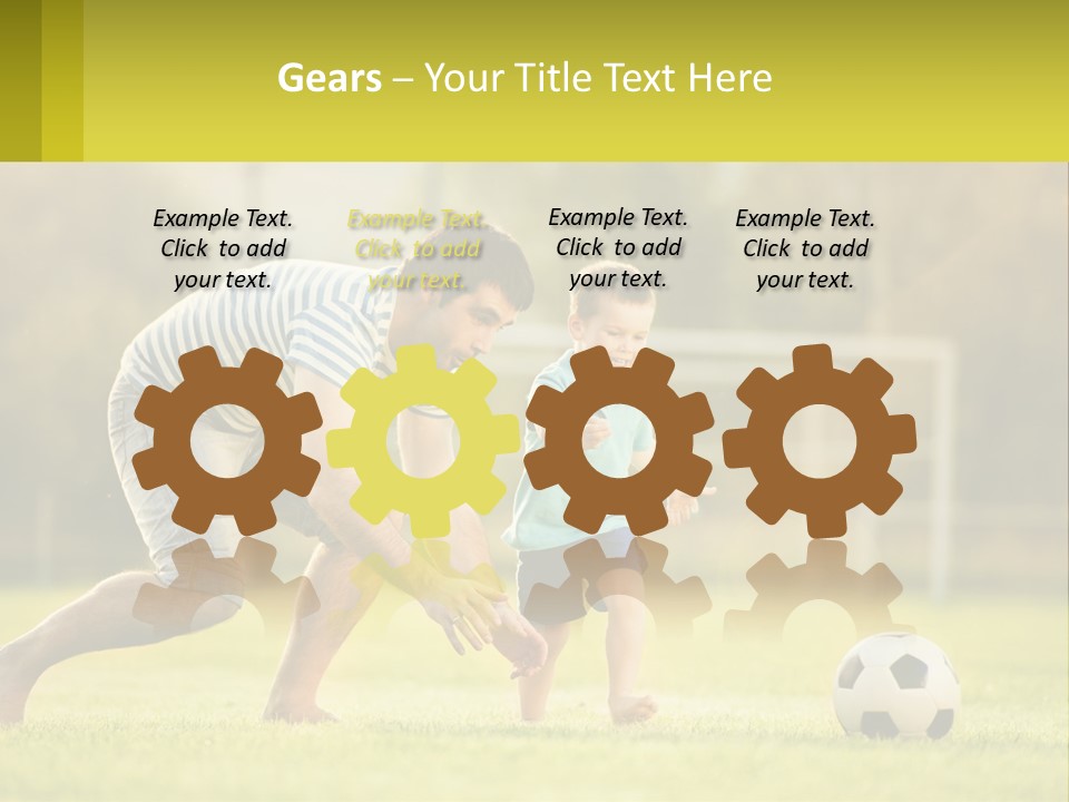 A Father And Son Playing Soccer On A Field PowerPoint Template