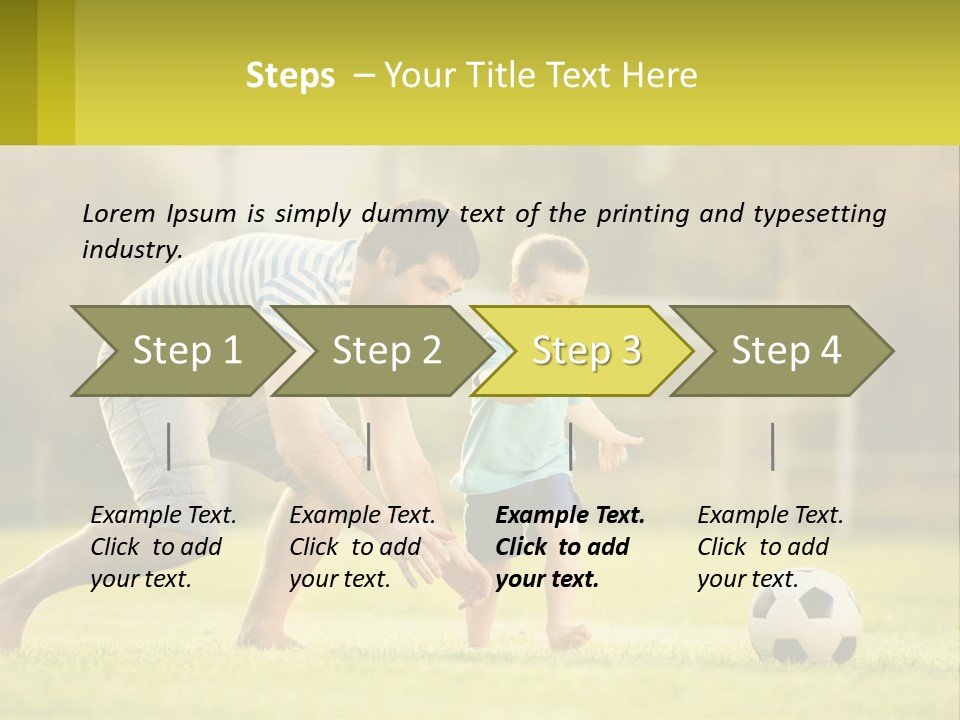 A Father And Son Playing Soccer On A Field PowerPoint Template