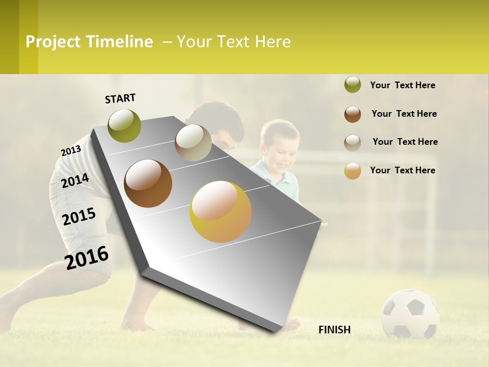 A Father And Son Playing Soccer On A Field PowerPoint Template
